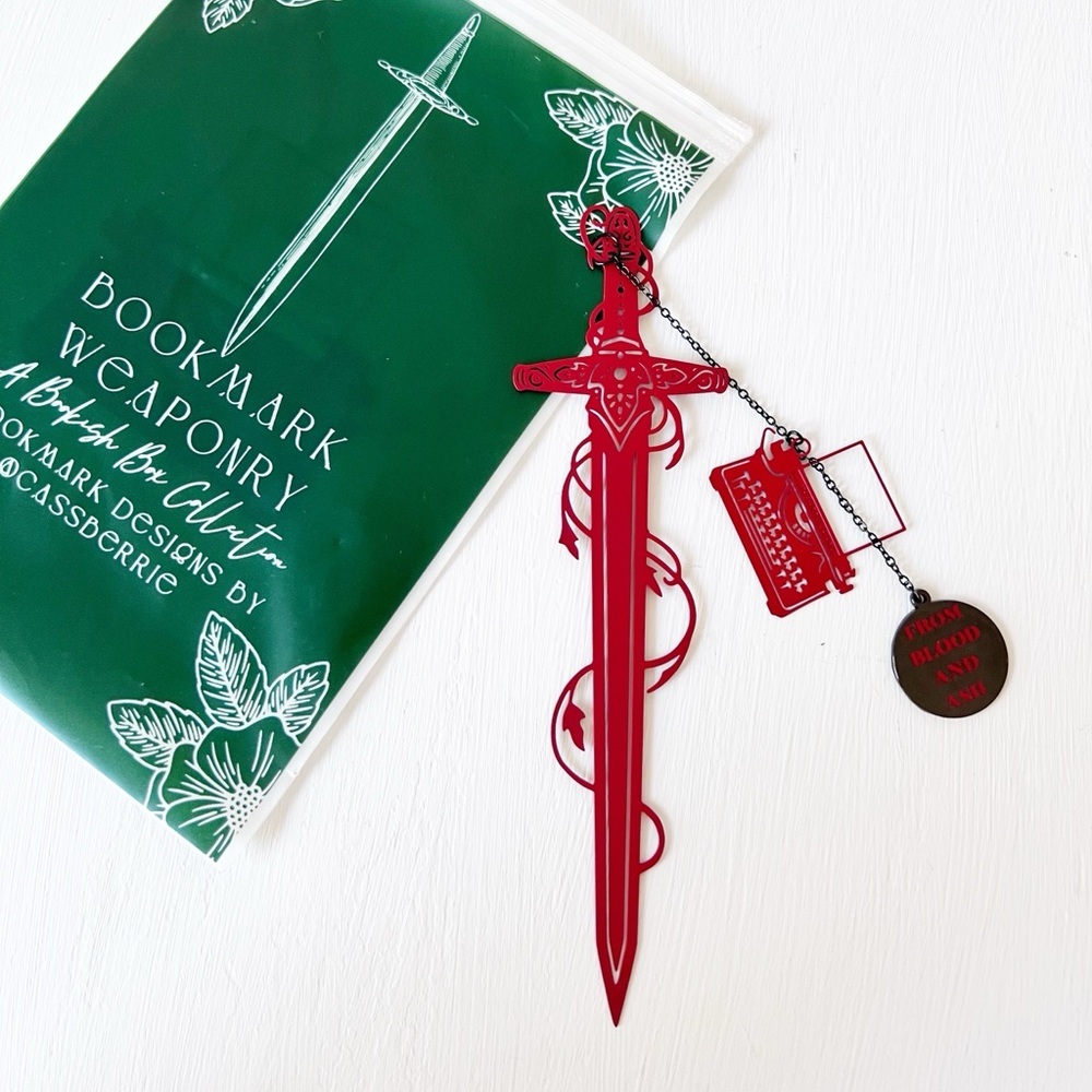The Bookish Box Bookmark Red Sword From Blood and‎ Ash Metal Charm Weaponry